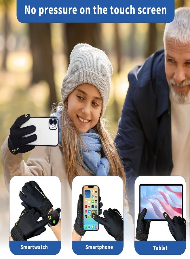 Aprilfrog Winter Kids Warm Sports Gloves: Cold Weather Anti-Slip Touchscreen Thermal Lined Children Mittens for Football Ski Bike Snow Boy Girl 4-12 Years Black XL - Image 4